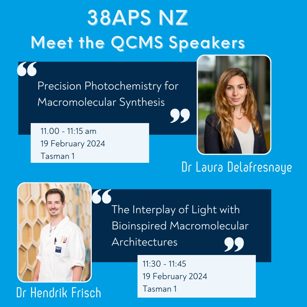 Opportunity to meet! QCMS Researchers Dr Laura Delafresnaye & @HendrikFrisch delivered invited lectures today at @RACInational #38APS! 🔗More about Laura: bit.ly/49ikFXn 🔗More about Hendrik: bit.ly/3I2O0t2 🔗Program: bit.ly/3uKKxw3 #QUTresearch