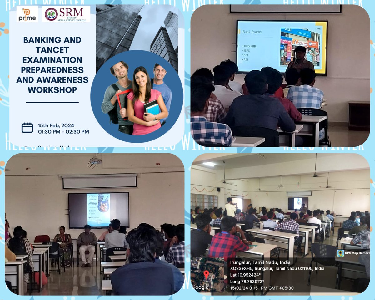 trichysrmarts's tweet photo. SRM Trichy Arts &amp; Science College
jointly with Prime Institute organized a Workshop on " Banking and TANCET examination preparedness and Awareness" on 15.02.24. 

#srmasctrichy
#artsandsciencecollege
#trichysrmarts
#srmtrichyartsandscience
#srmcampuslife https://t.co/Ceh6lOvGxi