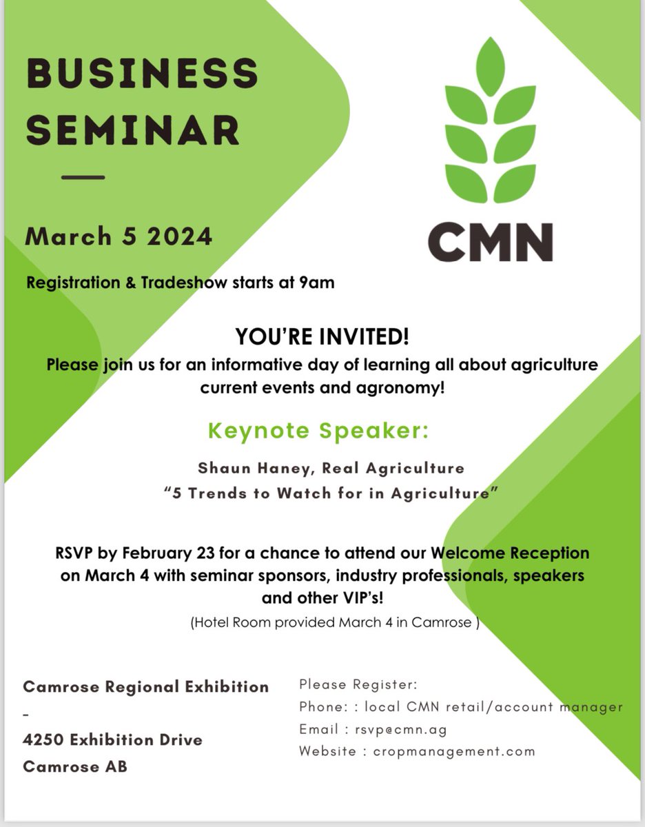 It’s time for the @Cropmgmtnetwork annual business seminar. We focus on macro economic themes that move the needle for our customers. Please contact your local CMN to rsvp. #plant24