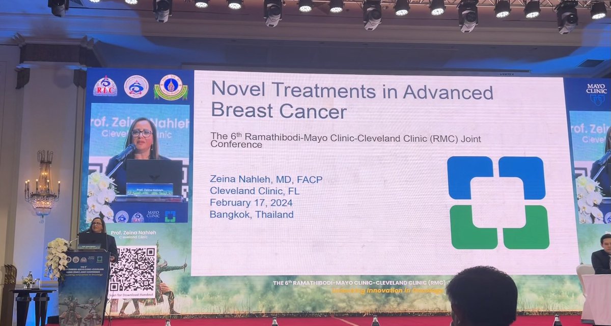 It was an honor presenting at the joint Ramathibodi-⁦@MayoClinic⁩ ⁦@ClevelandClinic⁩ Clinic conference on cancer innovation speaking to an international audience on the latest advances in #breast cancer & connecting with wonderful colleagues from Thailand & others 🙏