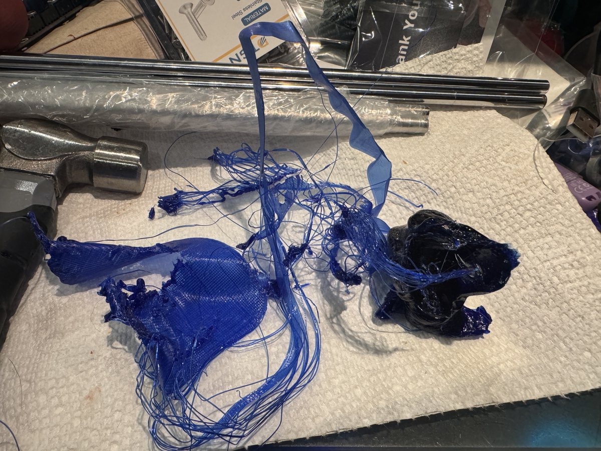reprinted3D's tweet photo. Don't let anyone fool you. While I like my @Creality3dP #X1Max, it is NOT a @BambulabGlobal X1/P1-series printer. You cannot trust it to just work & leave it unsupervised as you can w/ a Bambu.
I just pulled this off my K1 Max. It's "AI detection" didn't even notice this mess. https://t.co/Ejf1S7CY6h