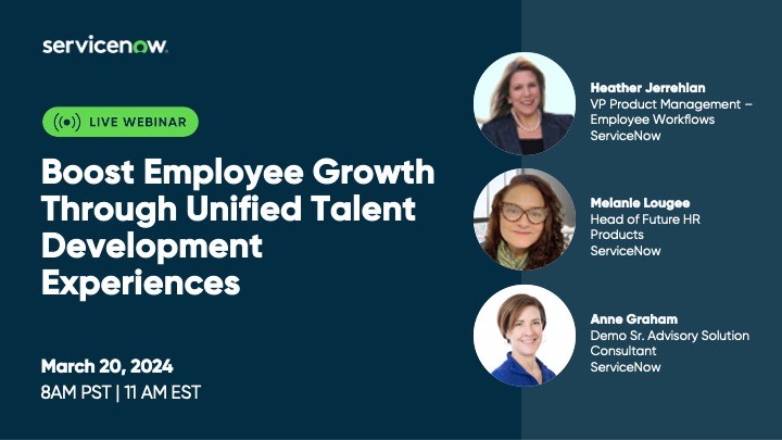 March 20th; save the date! Even with so many HR applications available to manage employee development, employees still struggle with owning their career path. Tune in on March 20 to learn how ServiceNow Employee Growth and Development can help.
spr.ly/6010nKFH0