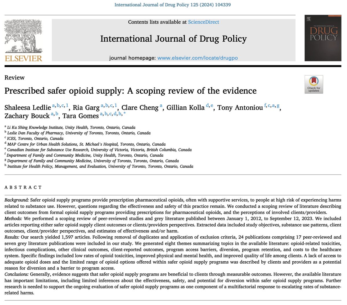 The topic of safer supply has been very contentious, and it shouldn't be. A new scoping review published in @ijdrugpolicy found 24 publications reporting outcomes from safer supply programs; 17 were peer-reviewed scientific studies & 7 programs evaluations