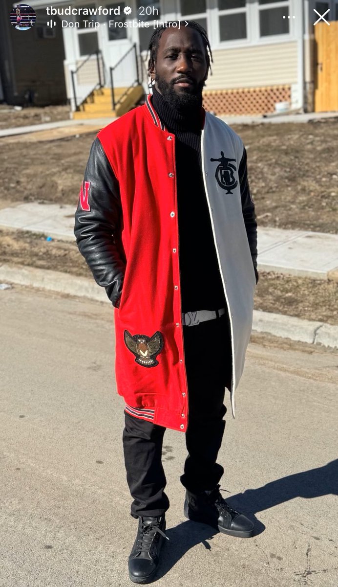 mymixtapez's tweet image. Terence Crawford is going viral for wearing a trench varsity jacket