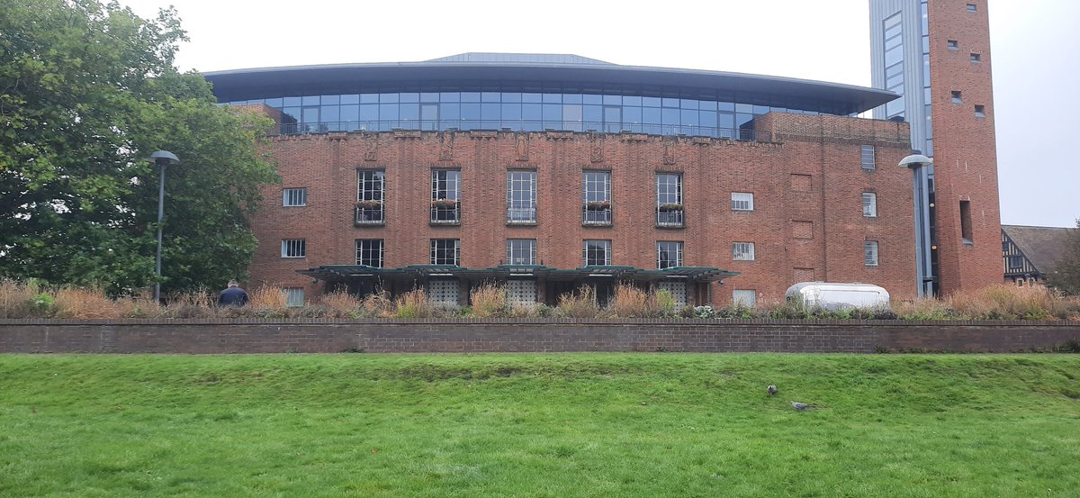 #stratforduponavon Another amazing historical building at the heart of the town. A derelict industrial unit? No. It's the Shakespeare Theatre overlooking the Bancroft Gardens.