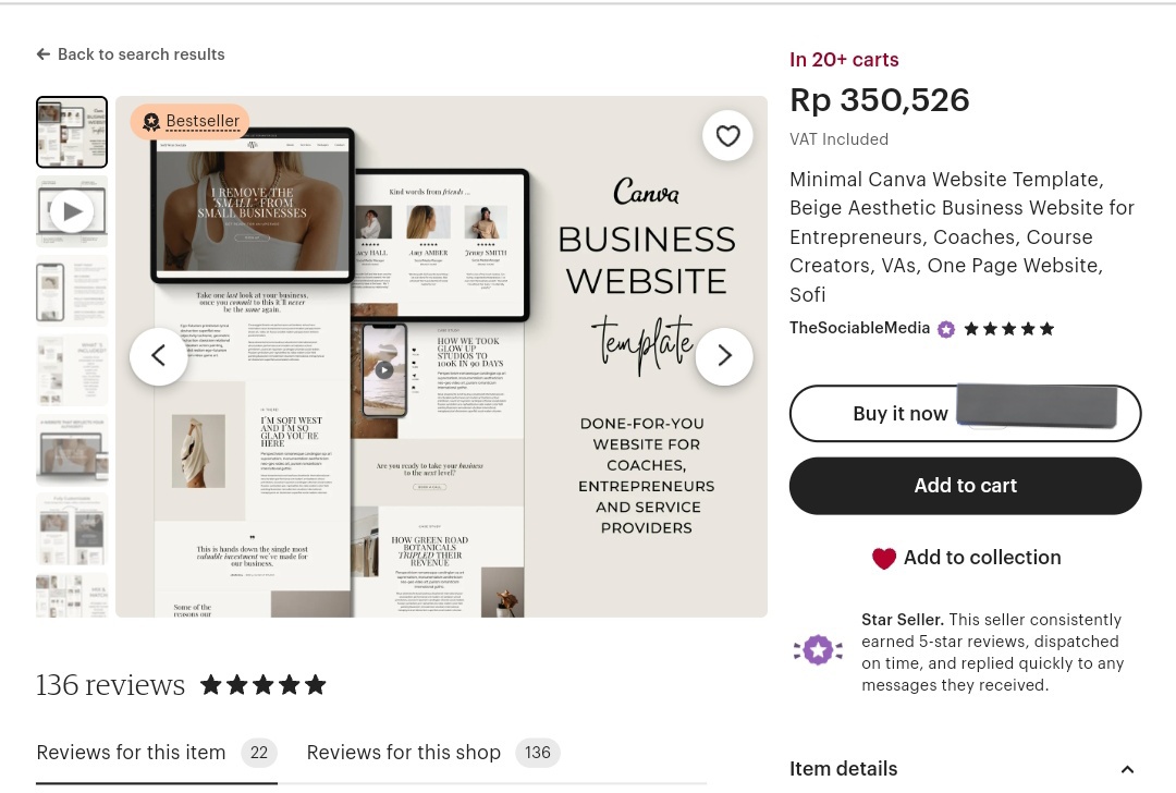 latifaskaa's tweet image. Harga tinggi tapi bikinnya pake Canva bisa?

Tentu saja.
Tinggal pilih produk apa.

Misalnya template website Canva. Pasaran harganya 100rb-500rb. Ini contoh listing yg best seller.

Temen-temen bsa bikin yg lebih bagus dari ini dan spesifikkan template websitenya untuk siapa.