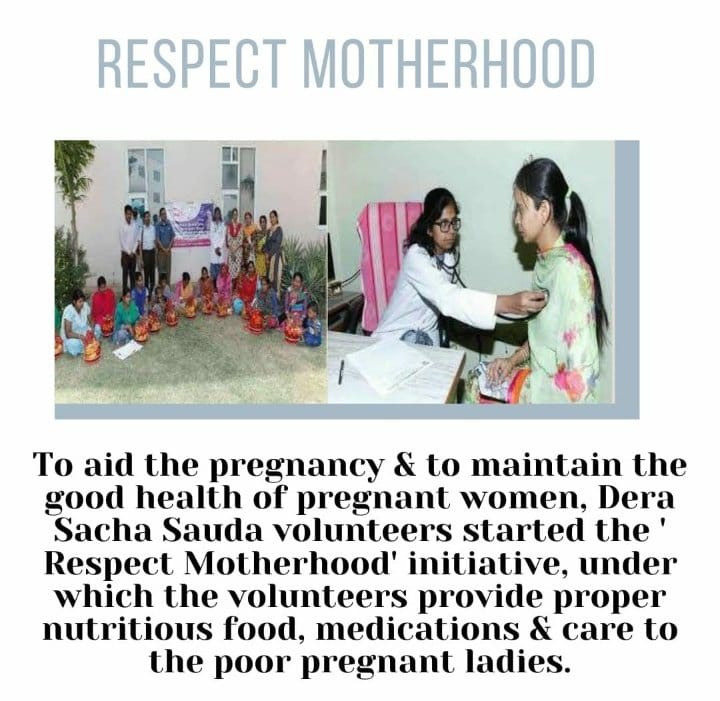 DeepakArora83's tweet photo. Motherhood is unexcelled &amp; divine feeling in this world. Volunteers under the guidance of Saint Ram Rahim Ji, started the initiative Respect Motherhood to help the needy pregnant women &amp; distribute nutritional diet &amp; provide free medical aid to them.
#HealthyMotherhood https://t.co/2lMTdPJ3OK
