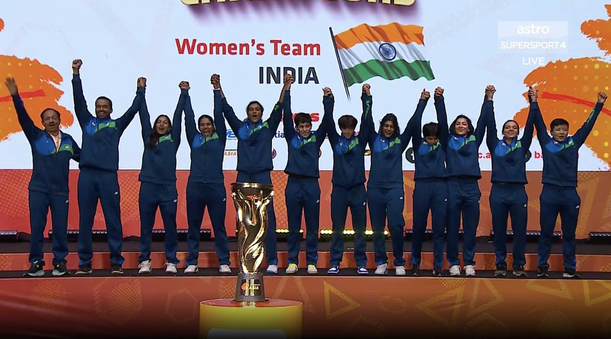 Heartiest congratulations to the Bharatiya team on clinching the Women's Team Trophy at the Badminton Asia Championships for the first time ever! 🏸 

This victory is a testament to their hard work and dedication, inspiring countless aspiring athletes.