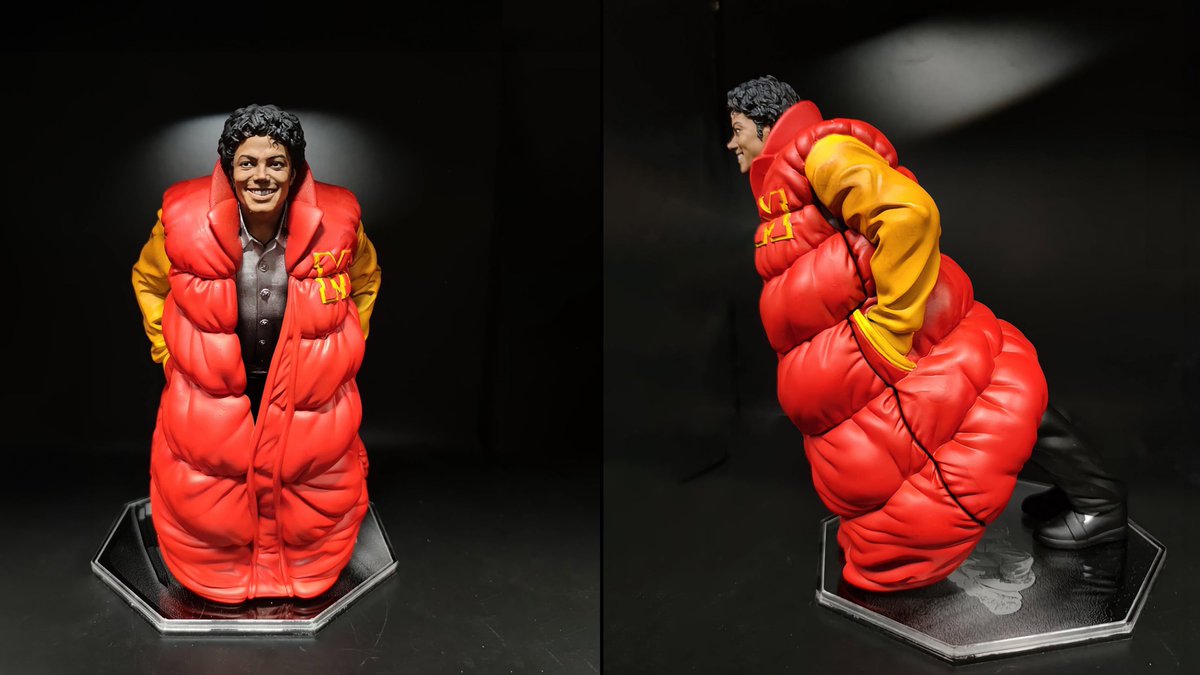 Thai artist Fattoh is back and so is his puffy jacket calling card. His 'The Thriller Criminal Jacket' resin art toy celebrates MJ's iconic song and music video with two swappable heads, base and art print. vinylpulse.com/2024/02/the-th…