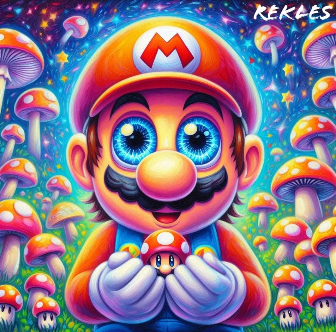 MarcelHolk's tweet photo. What has he taken ? #lsdmario #supermario #toad #aiartwork https://t.co/ATCuXosGcT