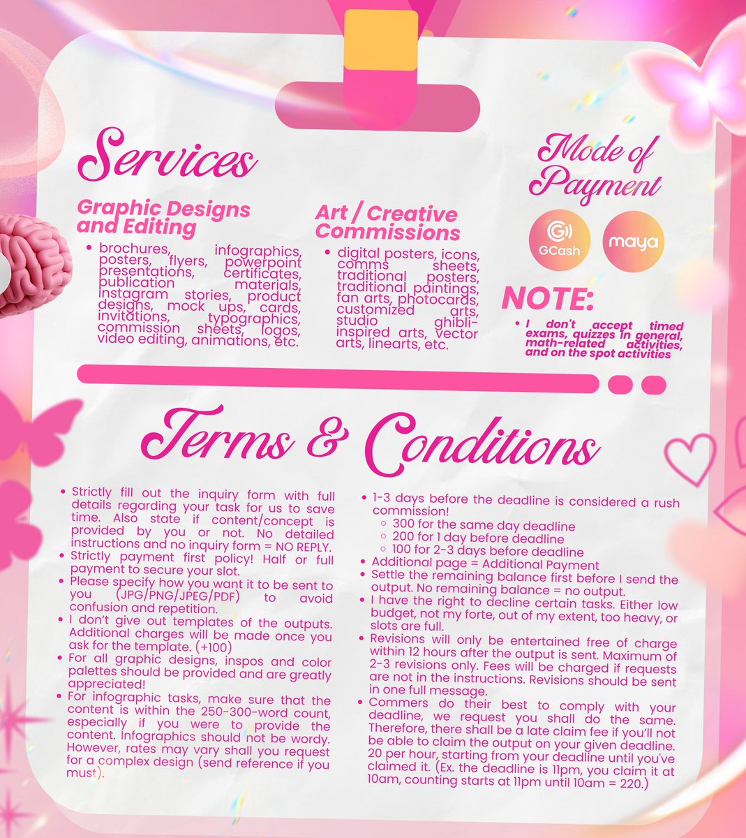 ❝ you don't have to struggle in silence; it's okay not to be okay.❞

—⁠☆ hi, carla here! check out my identification card, and get to know me and my services more *⁠.⁠✧

꒰ explore my portfolio before inquiring! ꒱

✧ : feedback - #carlablooms
✧ : samples - #carlastig