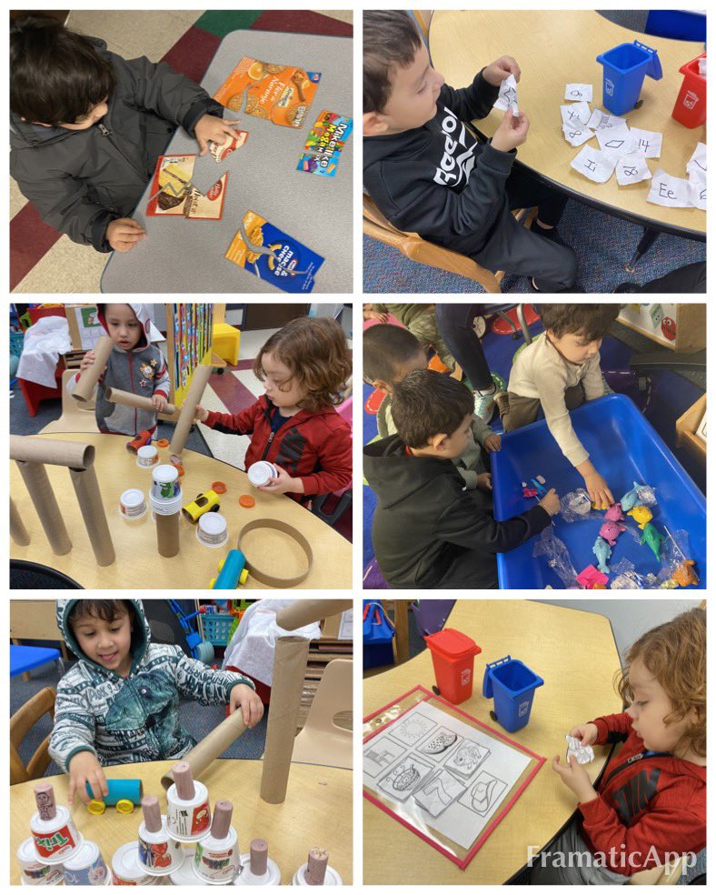 Late Post: Pics from our Taking Care Theme. Taking care of our babies in our daycare; built with recycled items, put together puzzles from recycled boxes; picked up trash w/recycled bins (worked on letters, numbers, shapes, &amp; vocabulary).