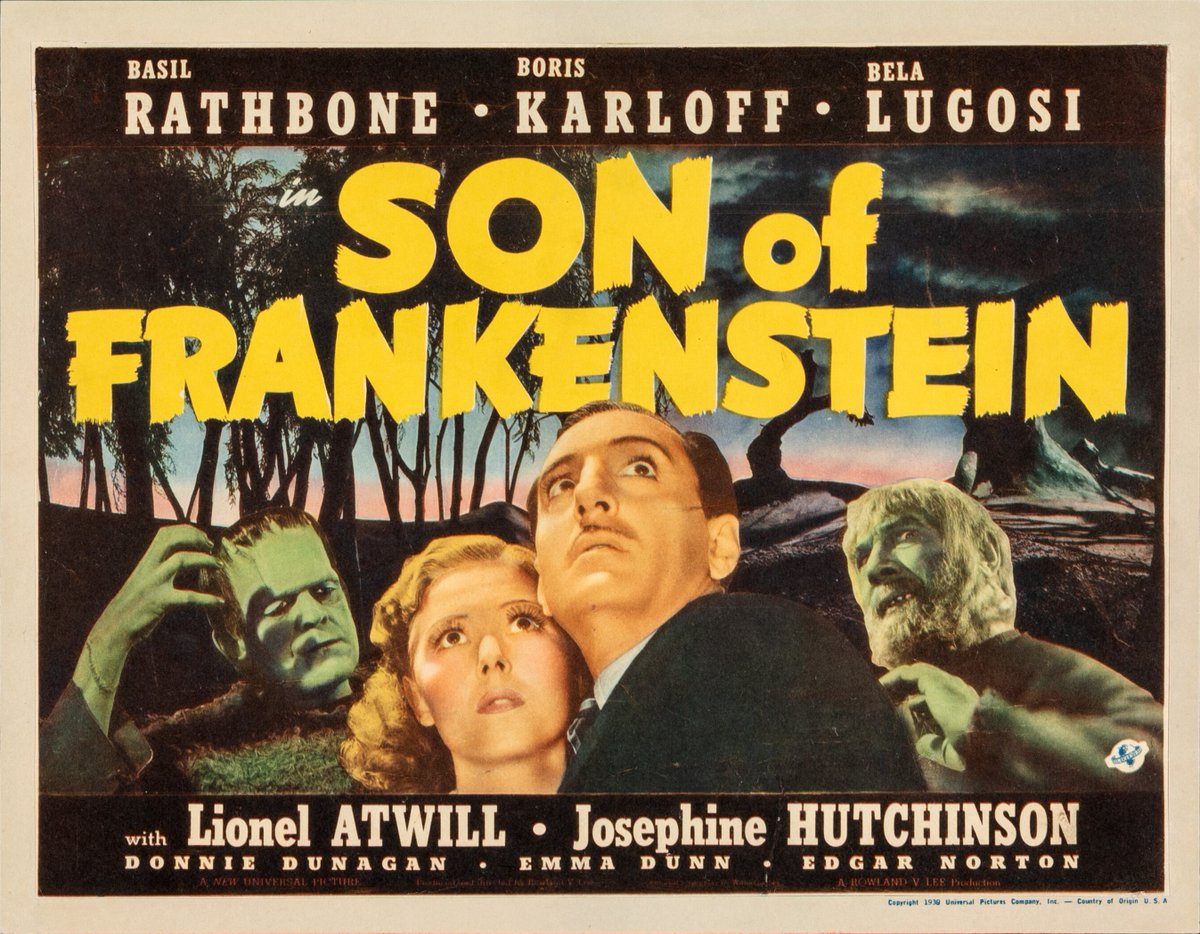 Son of Frankenstein (Universal, 1939)
Title Lobby Card (11' X 14')
.
#TerrorByNight #SonOfFrankenstein #BorisKarloff #BelaLugosi #BasilRathbone #UniversalMonsters #ClassicHorror #VintageHorror #MonsterKid
.