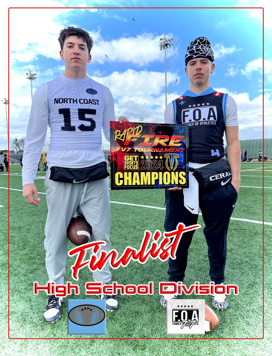 🏆 @gsf7v7tourney Rapid🔥Fire HS Division Finalist @northcoast7v7 Graffiti vs @foa_family The defending RF Champions @northcoast7v7 Graffiti came out to win. The No.1 seed @_f.o.a._ put up 79 points in pool play. Highlights Coming Soon!!! ✅ Follow @getsportsfocus