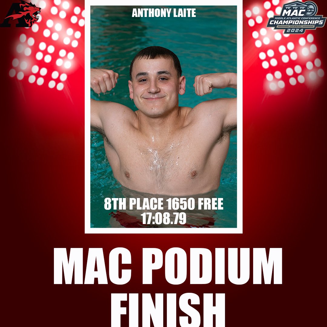 .<a href="/AlbrightSwim/">AlbrightCollegeSwim</a> ends the 2024 MAC Championships on a high note! 

B. Stuhltrager named Rookie of the Year winning three total medals at the Championships!

A. Laite took 8th in the 1650 free to claim his second podium finish of the Championships! 

#d3swimming | #RoarWithUs 🦁