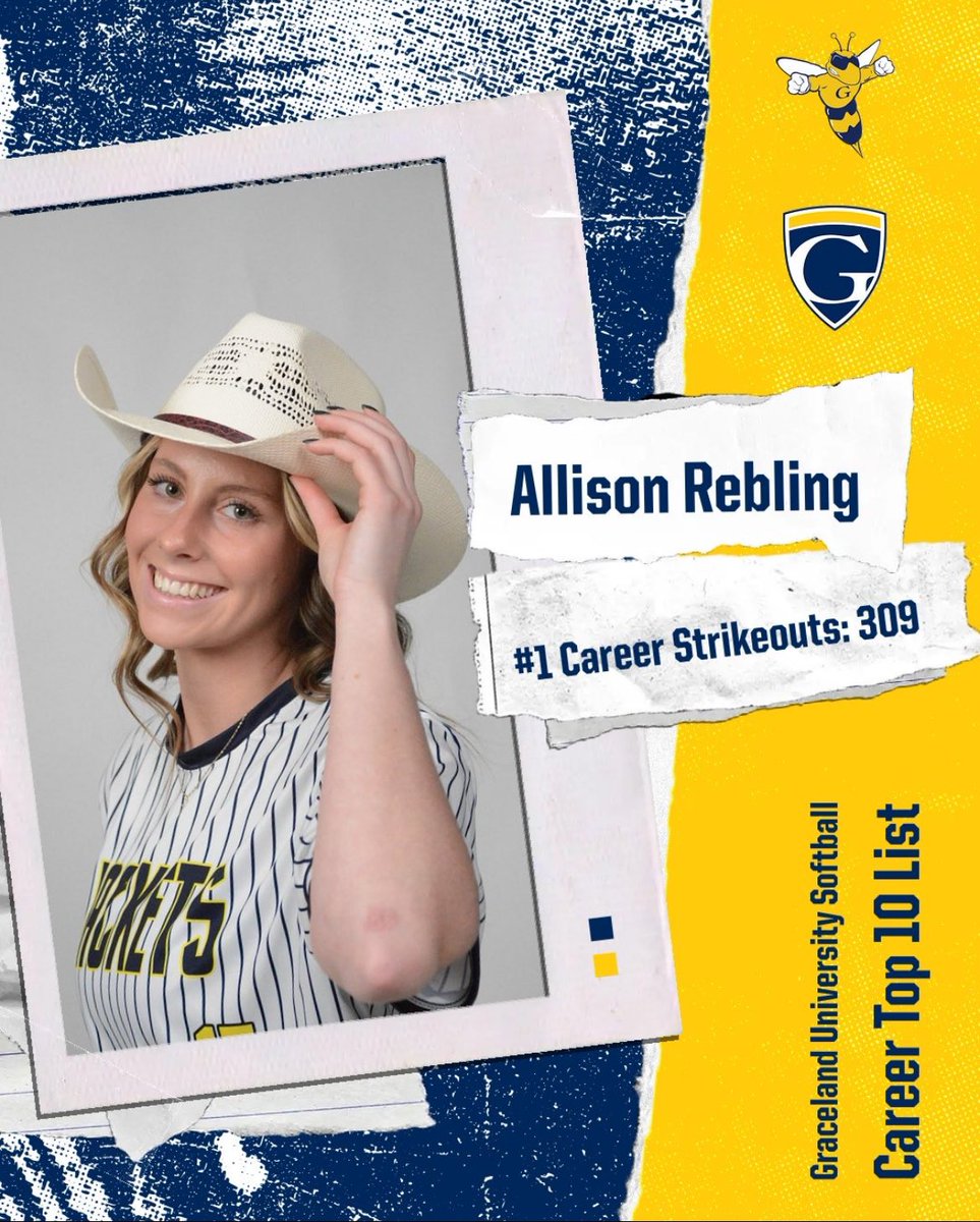 Congratulations to senior Allison Rebling, Graceland University Softball’s new all-time strikeout leader with 309.

Rebling, who had 6 Ks today, broke the record of 306 set by Breanna Fortune from 2015-2018.

Congrats, Allison!