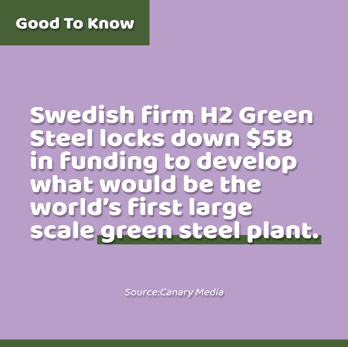 goodnewsnetwork's tweet image. Swedish firm H2 Green Steel locks down $5B in funding to develop what would be the world’s first large-scale green steel plant, 

#goodnews #goodbites