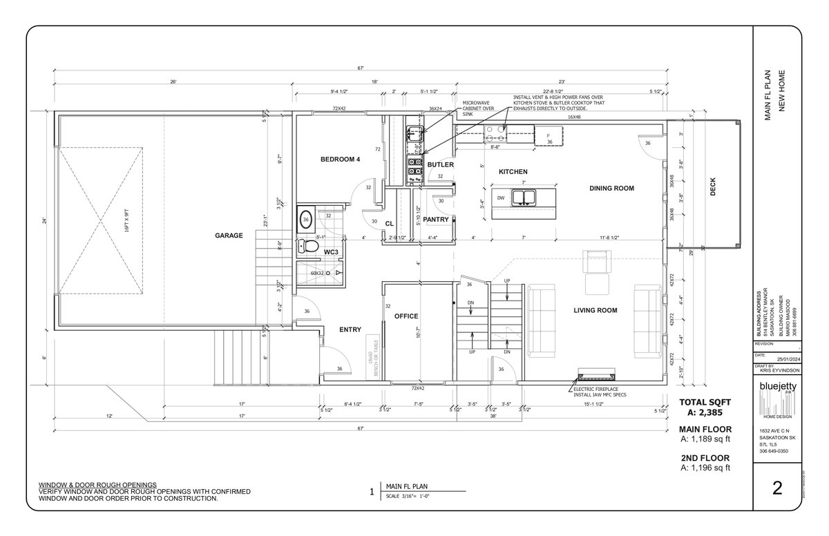 1st Draft 2 Storey 2400 sqft Custom Home Design Plan,  2 Storey,  Saskatoon Residential Construction
