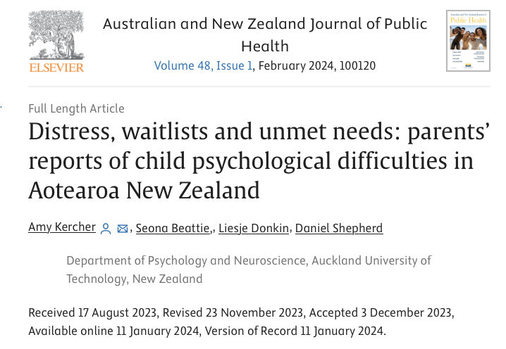 'NZ primary-aged children are experiencing more symptoms of psychological distress than previously reported and extensive difficulties accessing treatment.' Read more here: doi.org/10.1016/j.anzj…