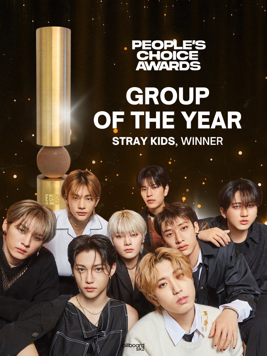 billboardskz's tweet photo. 🏆 #StrayKids wins 'Group of the Year' at the 49th People's Choice Awards (#PCAs)!

Huge congratulations, @Stray_Kids! 

STRAY KIDS IS PEOPLES CHOICE
#StrayKids_PCAs_GroupOfTheYear https://t.co/18V6w4bIwC