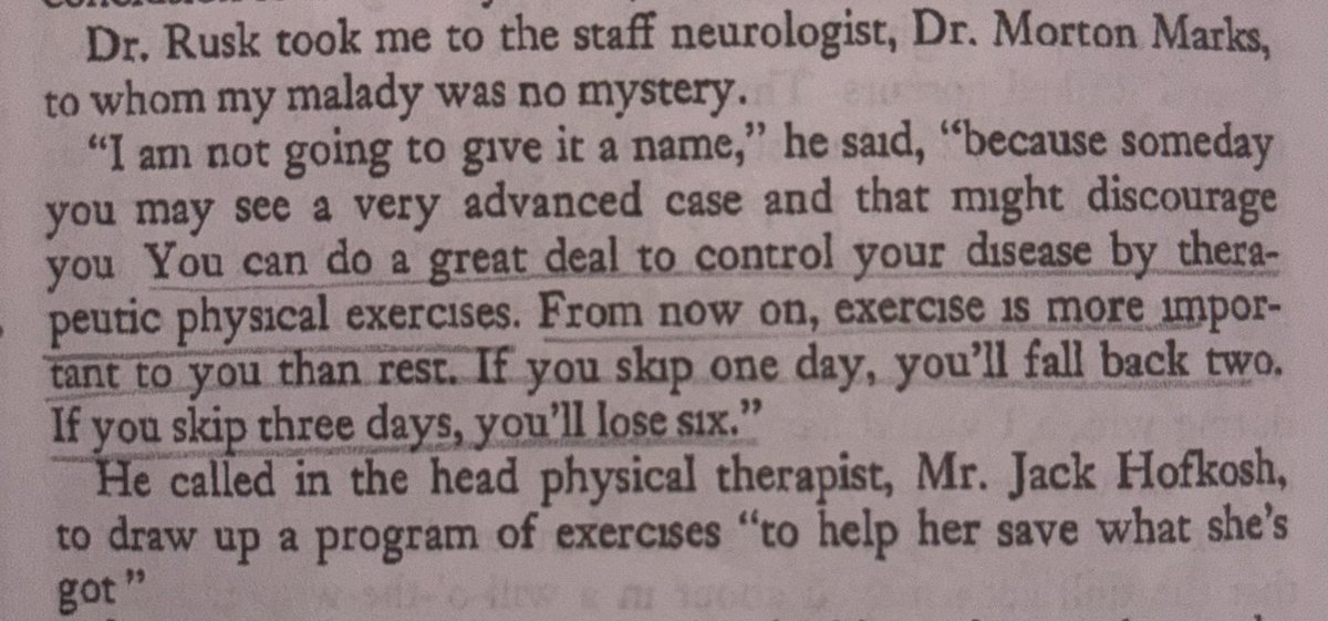 Extract from “Portrait of Myself” by Margaret Bourke White. 

In the mid-1950’s we already suspected the benefits of #physicalexercise on achieving motor function improvements following a #Parkinson’s Disease diagnosis.