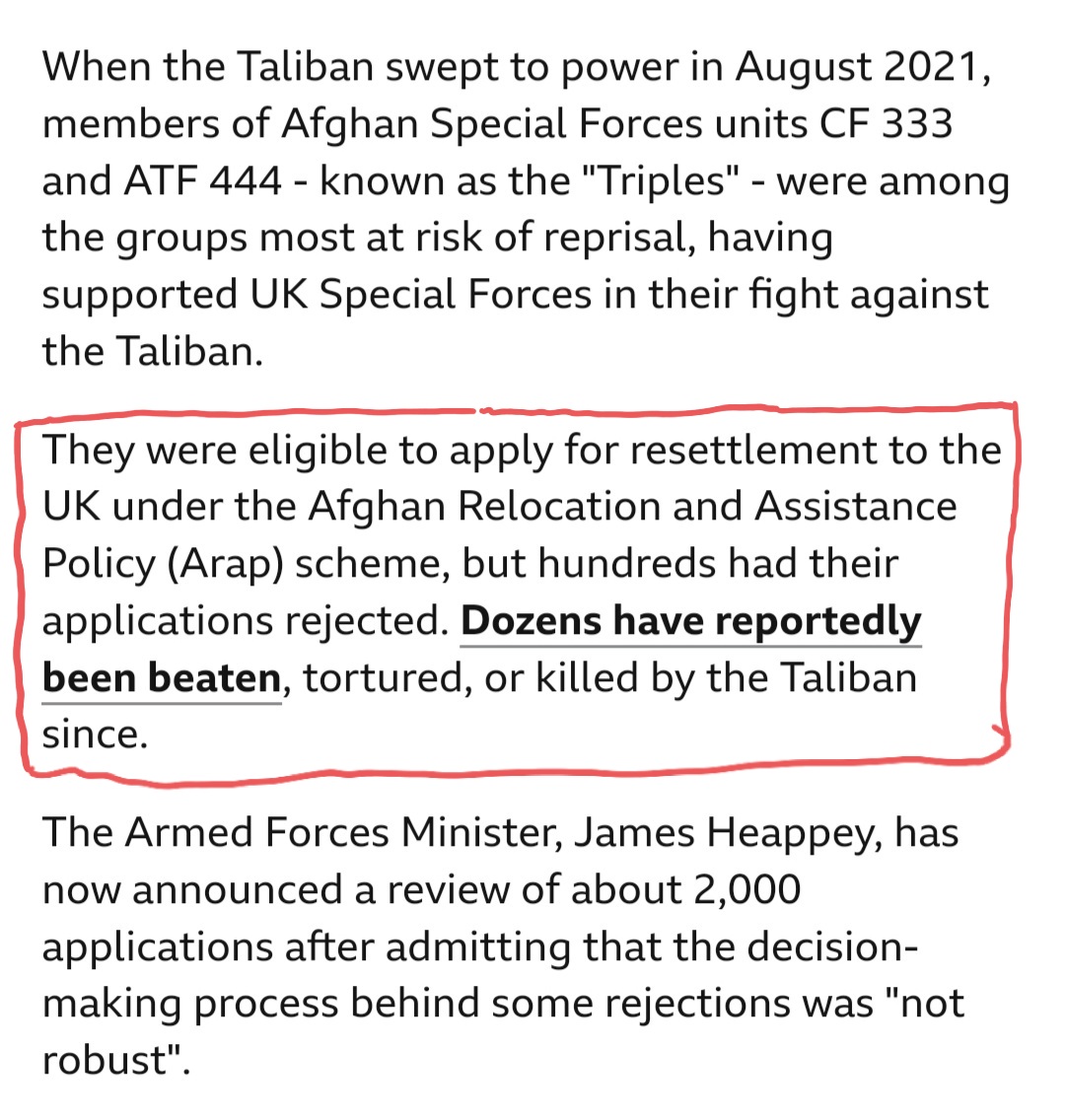 <a href="/BBCNews/">BBC News (UK)</a> reports about the #ARAP rejection of Afghan Special Forces allies are very disappointing. <a href="/BritishCouncil/">British Council</a> teachers also suffered the same unfair treatment,  &amp; were left to suffer Taliban brutality as a result. Many are still stuck in Afghanistan. Let's get them to safety