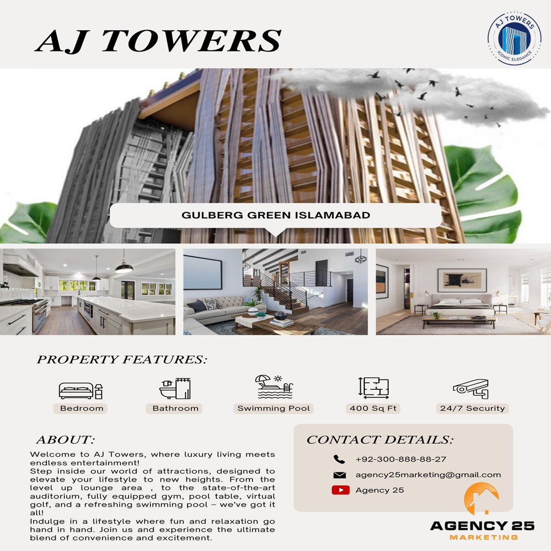 AJ Tower Islamabad Gulberg Green Islamabad 2,3 &4 BHK Apartment For More Detail & Booking  Call Now +92-300-888-88-27 #ajtower #ajtowerislamabad #gulberggreenislamabad #2bedroomapartment #3bedroomapartment #4bedroomapartment #newbooking #islamabadproperty