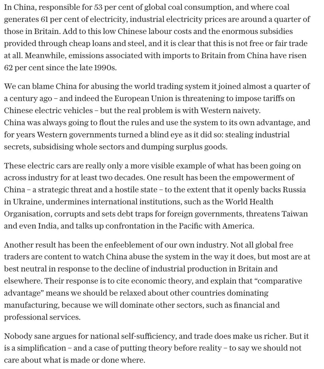 NJ_Timothy's tweet image. Higher energy costs mean industrial production transfers to countries with little or no environmental standards. My column today is how we need to get real about the net zero target - and the myth of international free trade: telegraph.co.uk/news/2024/02/1…