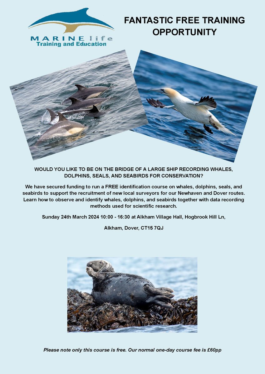 🌟FREE TRAINING OPPORTUNITY 24th MARCH 2024 🌟 More information and to book your FREE place can be found here marine-life.org.uk/training 24th March 2024 at Alkham Village Hall register.enthuse.com/.../IDALKHAMVH… (NB: the course previously advertised for 23rd is fully subscribed)