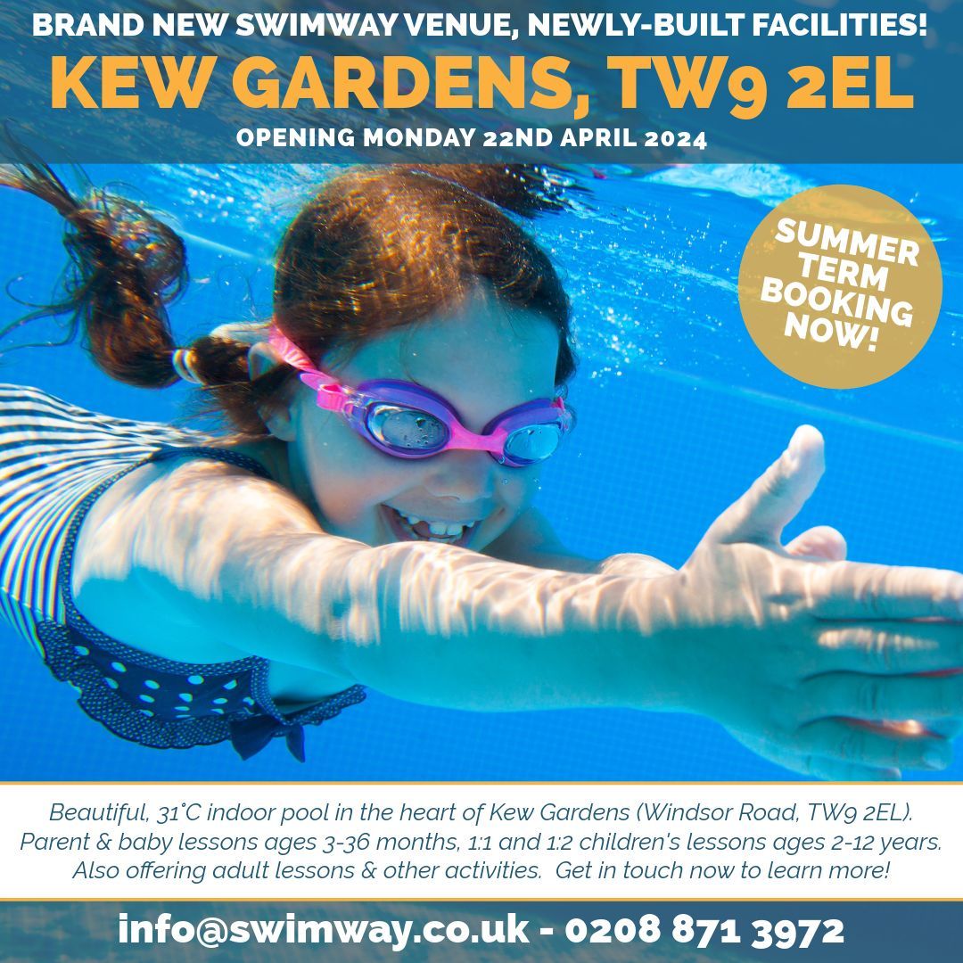 Kick Start Summer Fun at SwimWay’s Newly Built Kew Gardens Pool! swimway.co.uk/blog/swimway-k… info@swimway.co.uk 0208 871 3972 #SwimWay #Kew Gardens #Indoorpool #Summerterm #temperature #Parentand babylessons #Childrensswimminglessons #Adultlessons #WindsorRoad #Aquaticactivities