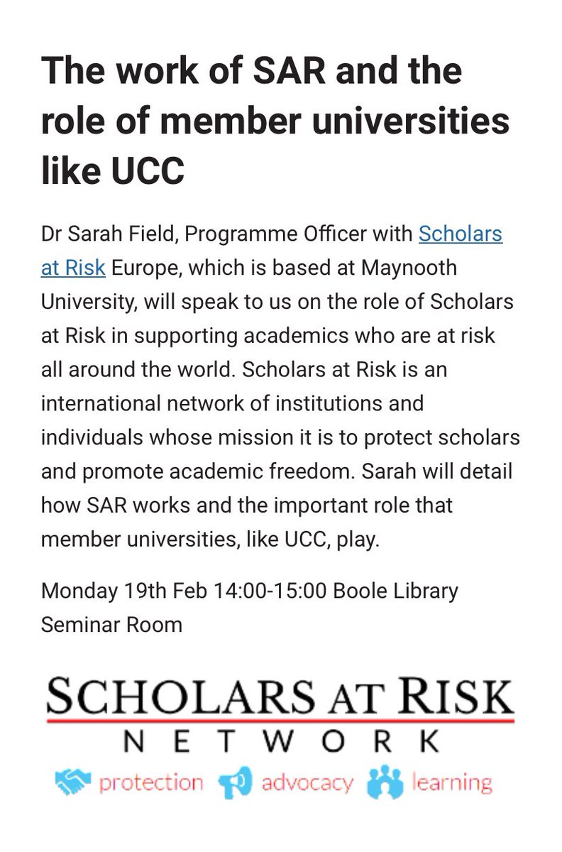📢UCC Refugee Week 2024 Starts Today 📢 Come hear about the Rise of the #FarRight at 12 and about ‘Scholars at Risk’ @ScholarsAtRisk at 2pm. @UCC @UCCEquality