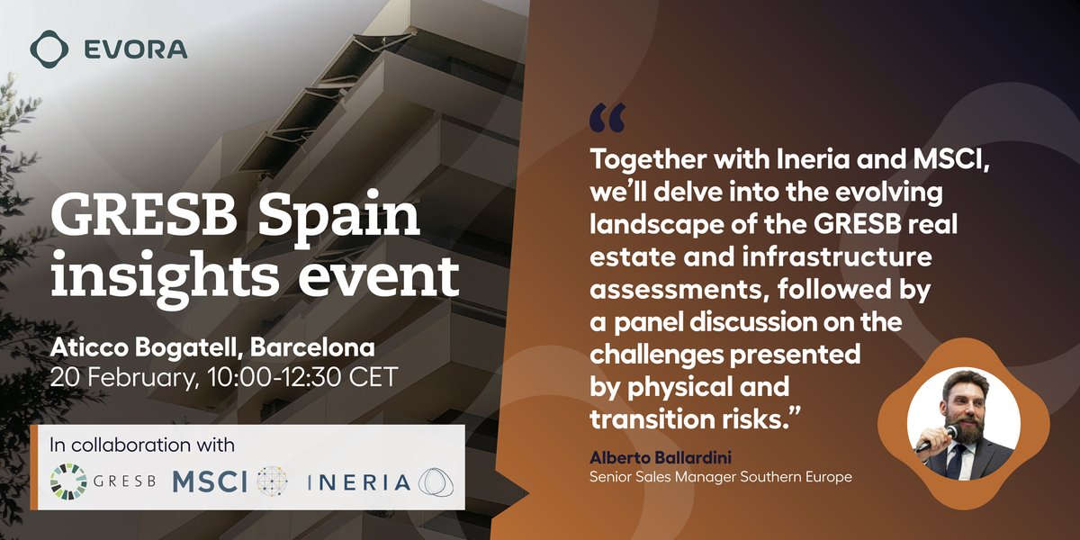 🤝 Tomorrow in Barcelona, EVORA Global with GRESB, MSCI, and Ineria, is hosting a panel discussion and networking event dedicated to the future of sustainability in the real asset investment industry. #GRESB #MSCI #ESG #Ineira #realassets #InfrastructureInvestment