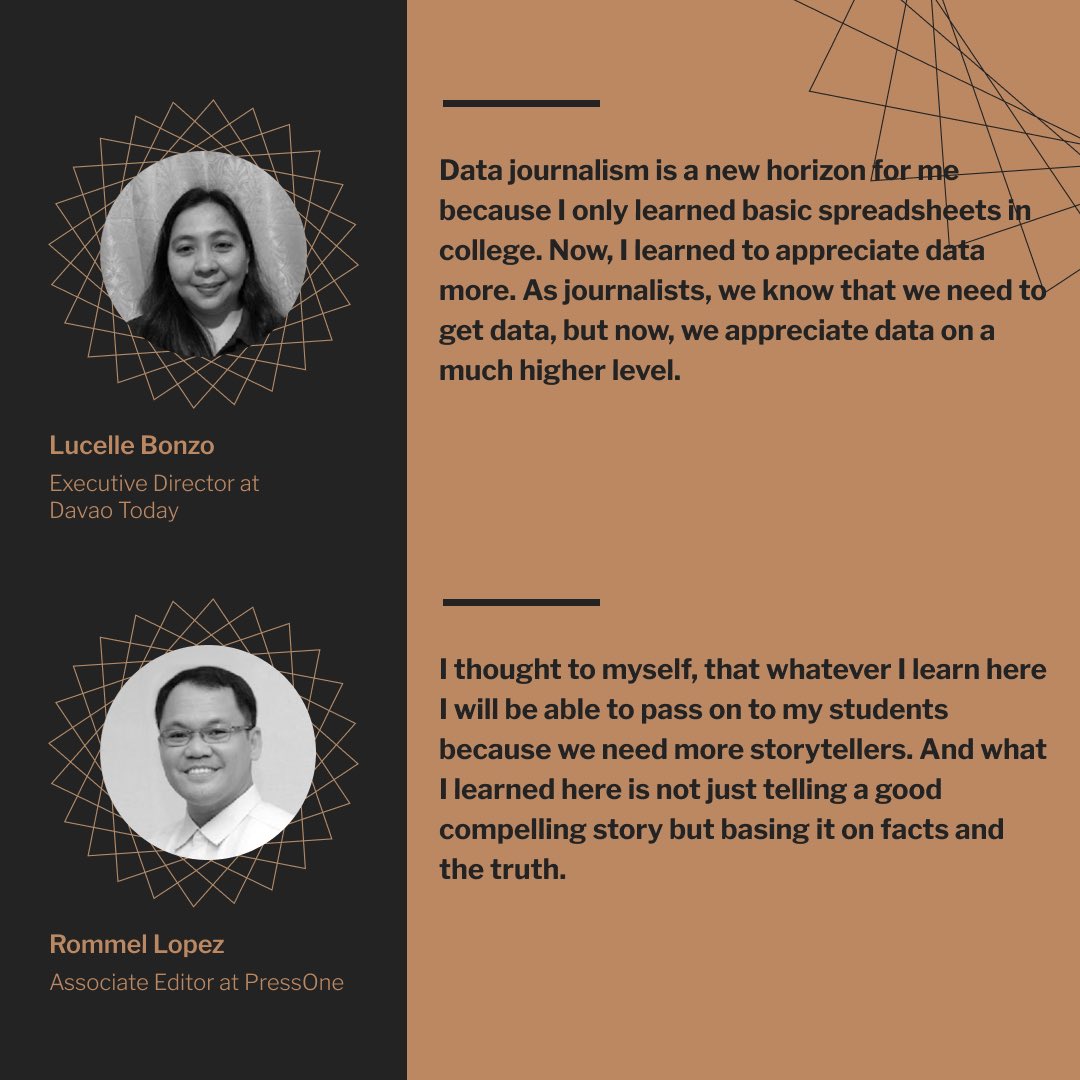 'WE LEARNED TO PRESENT DATA IN A MORE ENGAGING MANNER.' In the past months, Thibi and the @earthjournalism Network have trained Filipino journalists under the Environmental Data Journalism Academy. Here's what our fellows have to say about their Academy experience. 👇