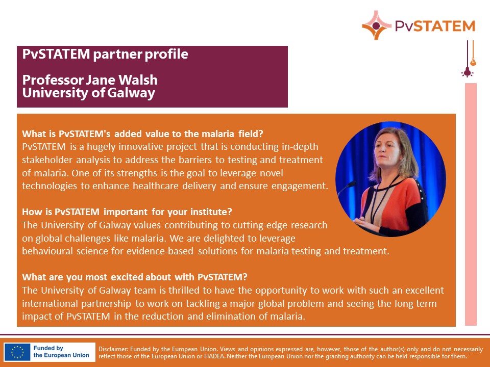 Meet the #pvstatem work package leader for Mobile Technologies, Jane Walsh @ProfJaneWalsh 

#mHealth #digitalhealth #PublicPatientInvolvement #usercentereddesign #Malaria #plasmodium #vivax

@mHealthResGroup @Galway_Psychol @uniofgalway
