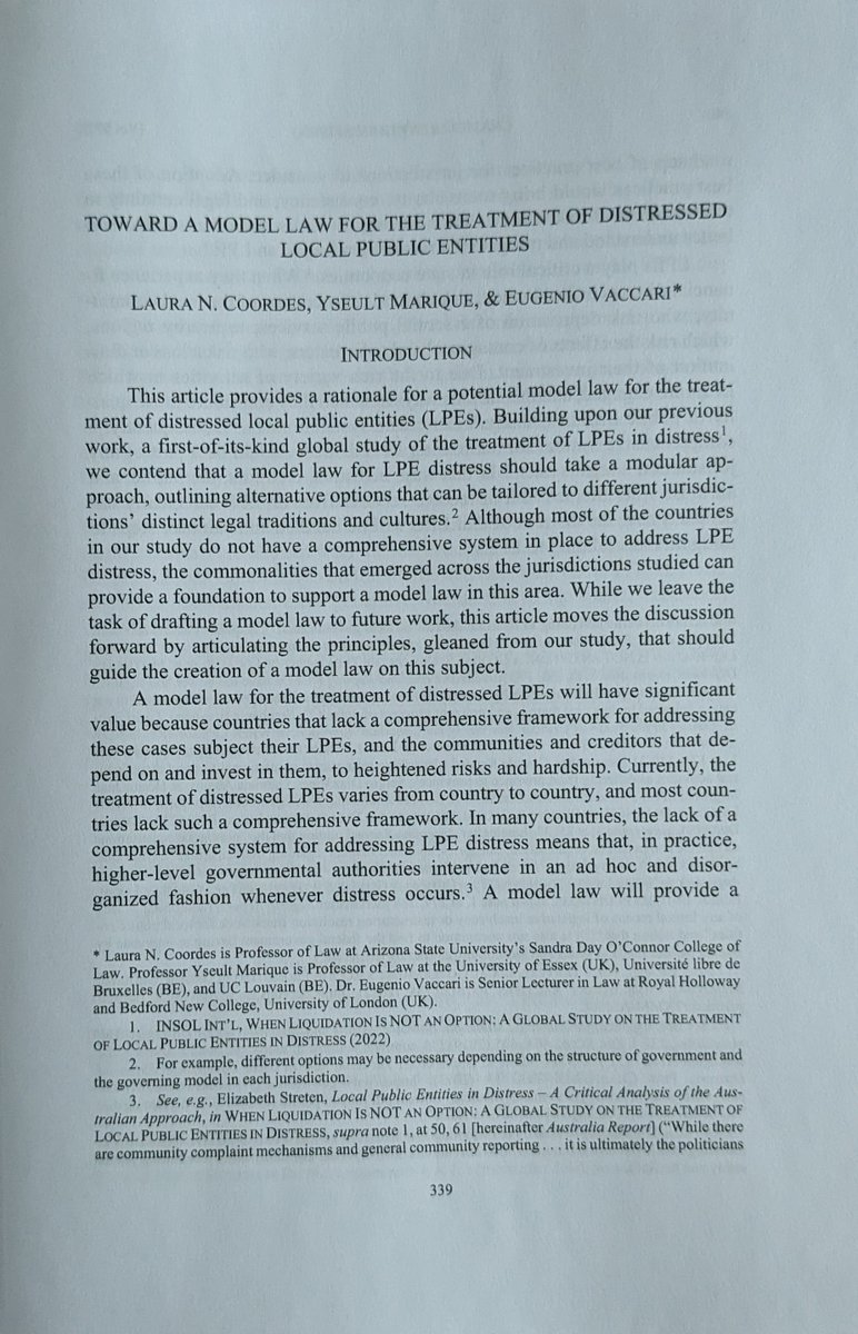 📢Really pleased to see that the paper I co-authored with Professors @LCoordes @ASU @YseultMarique @EssexLawSchool has been published on the @ChiKentLRev. The paper focuses on #municipal #bankruptcy and suggests a novel approach to deal with #localentities in #financialdistress!