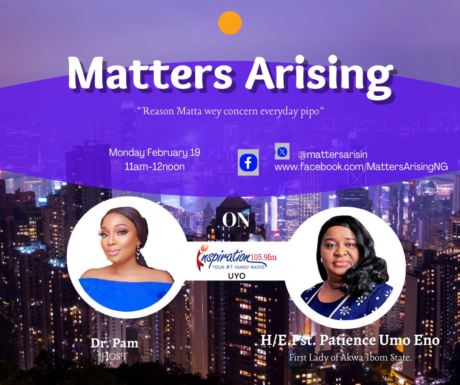 As the Golden Initiative For All (GIFA) don ready to take off for Inside Akwa Ibom, many pipo never sabi wetin e be, how e dey go? and who fit benefit. Tune in from 11am, dis morning as awa 1st Lady, HE Patience Umo Eno, wey dey behind the initiative go dey on top #MattersArising