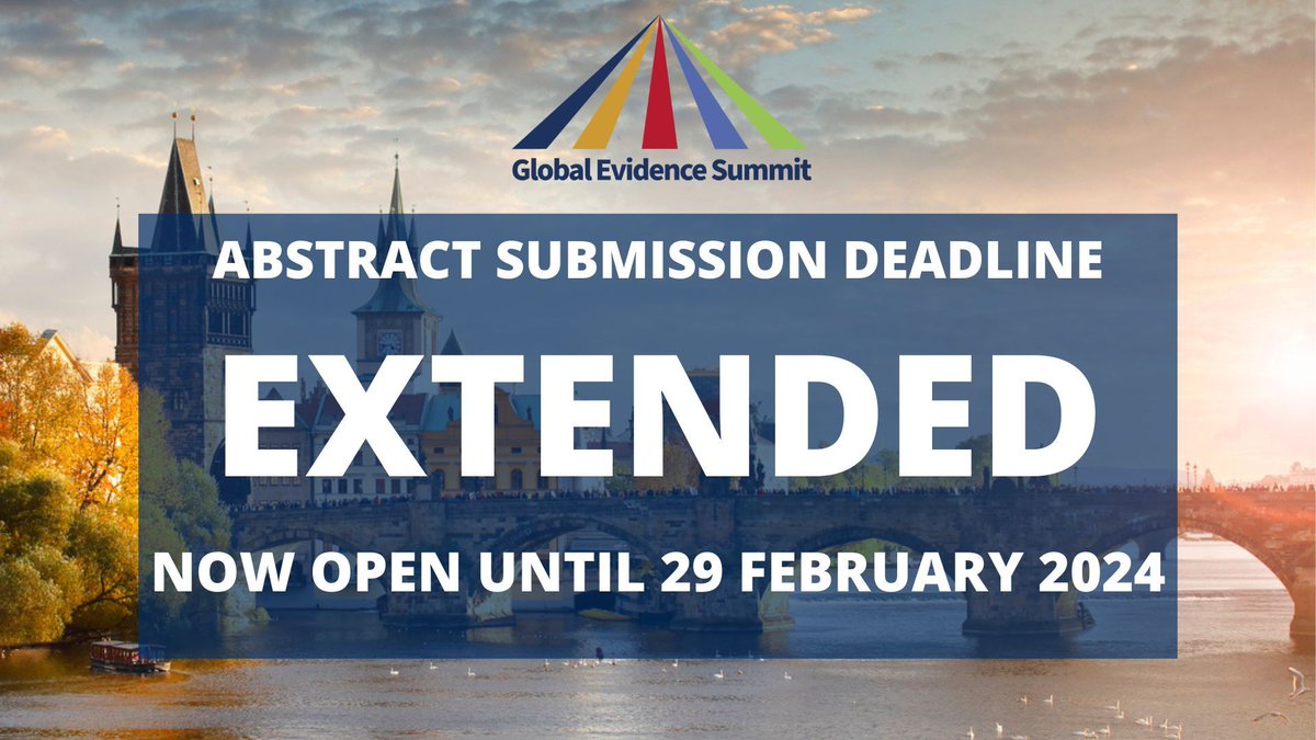 What a great response so far to #GES2024 🎉 We've heard some need a bit more time..you are in luck! 📣 Oral, poster, and workshop abstract submission deadlines have been extended until 29 Feb! buff.ly/41VqN4Y @CochraneCollab @GIN_member @campbellreviews @JBIEBHC