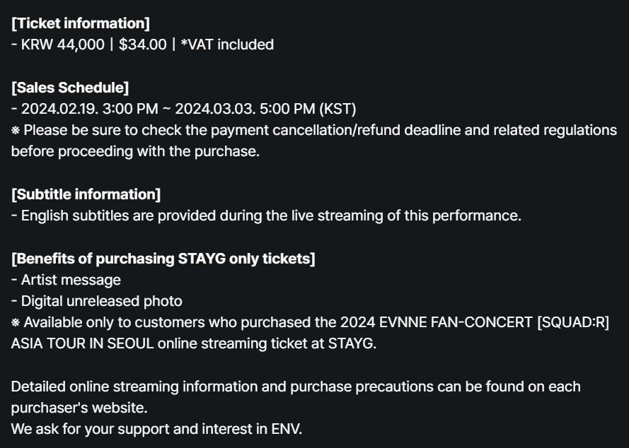 [📢] EVNNE's 2nd date for their 2024 FAN-CONCERT [SQUAD:R] IN SEOUL will be available through online live streaming

➡️Tickets: $34.00 (KRW 44,000)
🔗STAYG: bit.ly/3T03Wmk
🔗KAVECON: kavecon.com/channel/1359

📅CONCERT DATE: March 3rd (SUN), 5PM KST

#EVNNE #이븐