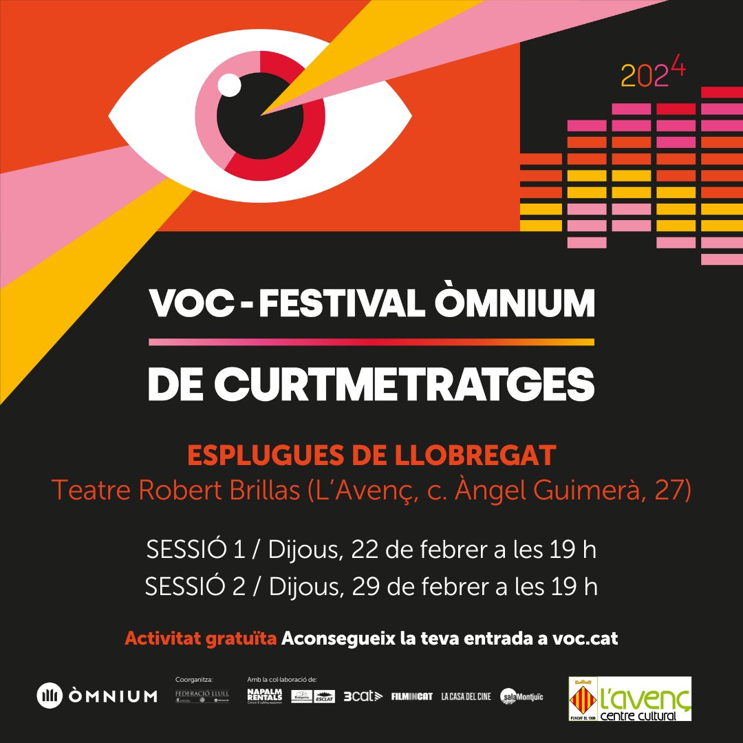 Aquesta setmana podràs gaudir dels #PremisVOC► Festival Òmnium de Curtmetratges , la mostra de cinema en llengua catalana, a: 🎬 #SantFeliu 🔹@CineBaix 🎬 #Esplugues 🔸@AvencEsplugues 🎟 Entrada gratuïta, aquí 👉 omnium.cat/ca/projectes/v… T'hi esperem!