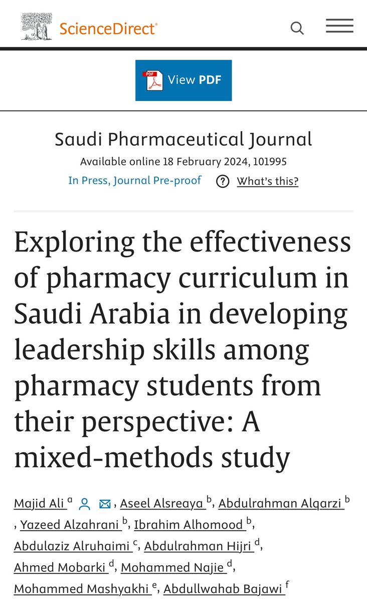Yazxvo's tweet photo. Thrilled to share our paper that is published today on the effectiveness of #SaudiArabia's pharmacy curriculum in fostering leadership skills among pharmacy students. It's a comprehensive mixed-methods study that sheds light on their perspectives. Your thoughts and feedback are welcome! #PharmacyEducation #LeadershipDevelopment