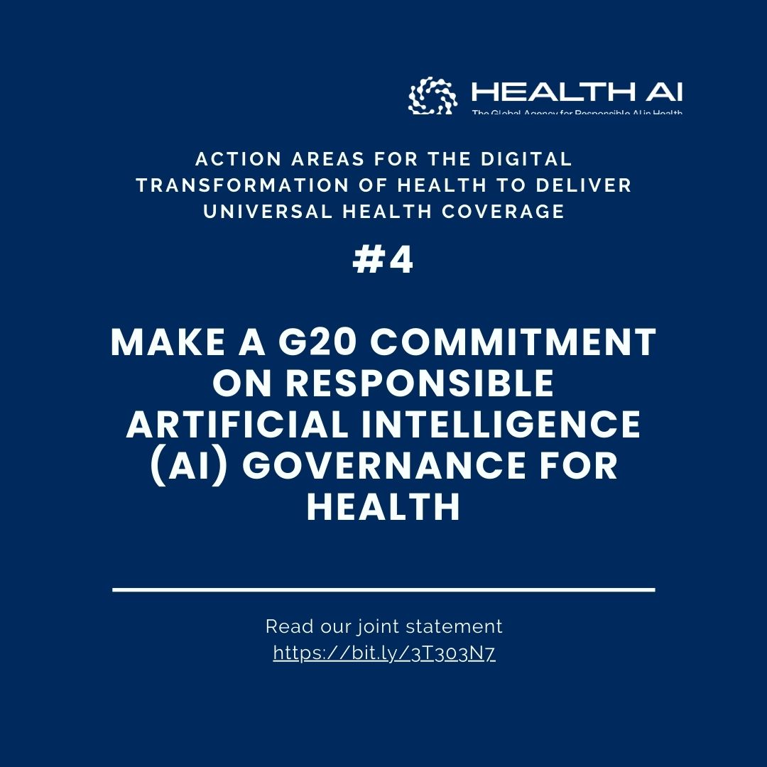 HealthAI (@healthai_agency) on Twitter photo The first <a href="/g20org/">G20 South Africa</a>'s Health Working Group meeting takes place on 22 Feb. We're joining <a href="/Trans4m_Health/">Transform Health</a> and others to urge Leaders to Prioritize Key Action Areas in Advancing Digital Health Transformation.
Read our joint statement:
bit.ly/3T303N7
#G20Brasil #G20Brazil The first <a href="/g20org/">G20 South Africa</a>'s Health Working Group meeting takes place on 22 Feb. We're joining <a href="/Trans4m_Health/">Transform Health</a> and others to urge Leaders to Prioritize Key Action Areas in Advancing Digital Health Transformation.
Read our joint statement:
bit.ly/3T303N7
#G20Brasil #G20Brazil