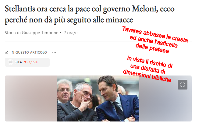 Vi_Dis_1255's tweet photo. Tavares abbassa la cresta. Perfino i media di Elkann (Repubblica e La Stampa i più agguerriti contro il governo) non gli tengono il gioco di fronte alla dimensione stratosferica del ricatto.
#stellantis
#tavares
#incentiviauto
#indottofiat
#fiat https://t.co/7OJyB6wBN4