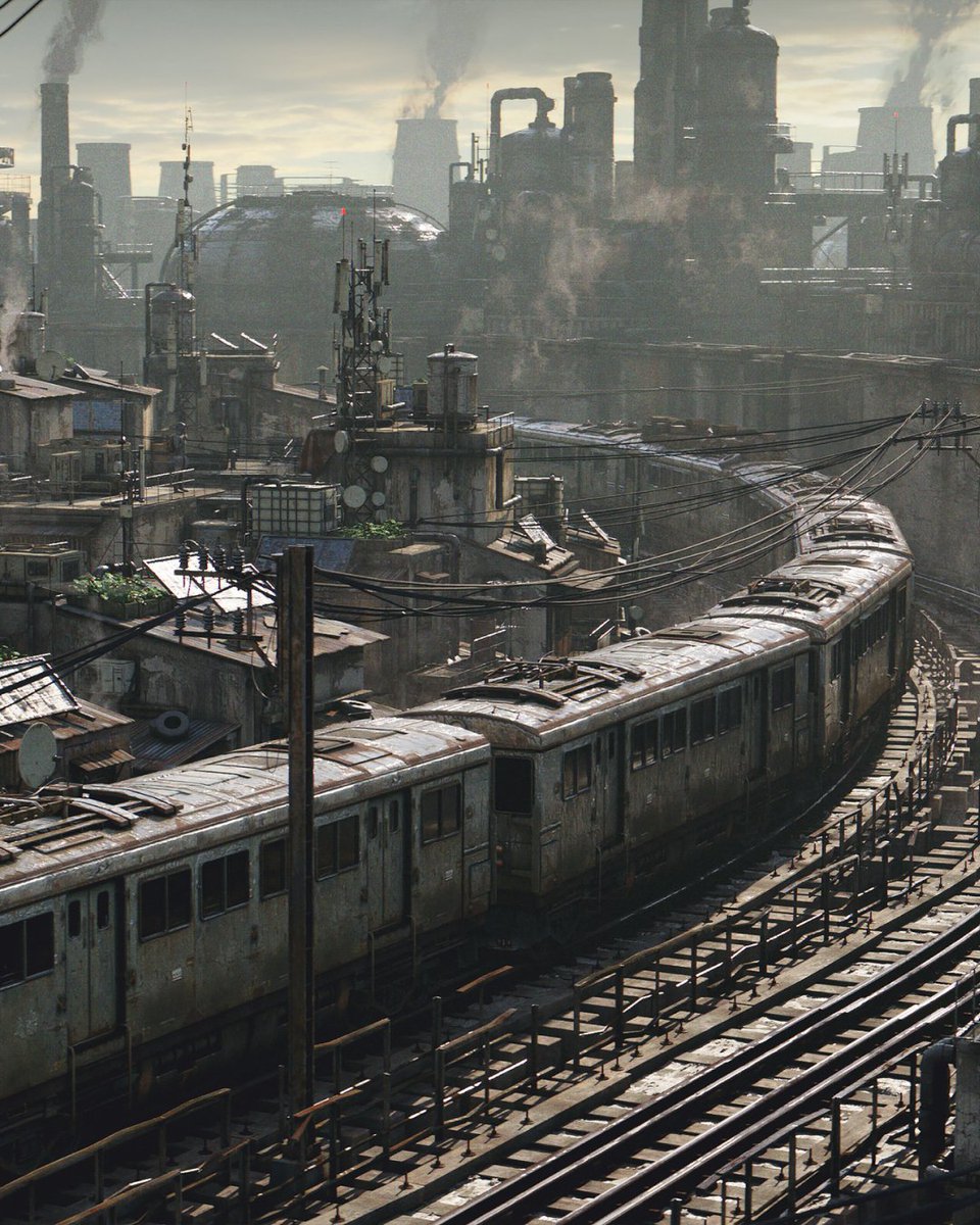 🚂 Train slicing through a concrete dystopian city.

Artwork by Prabhu B: bit.ly/48nTh9a

...
#Blender #KitBash #EnvironmentalArt #ConceptArt #ArtStationHQ