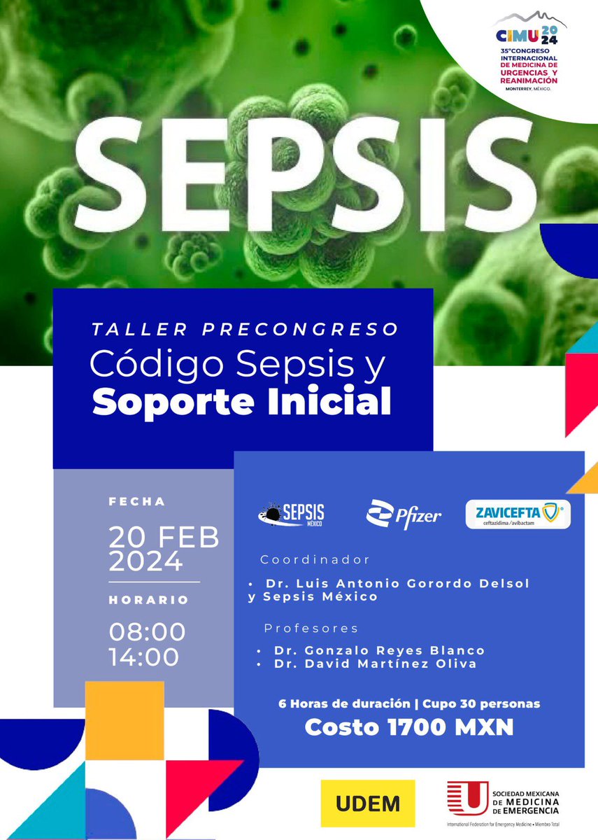Sepsis_Mx's tweet photo. 👩‍⚕️🚨 #CIMU2024🚨👨‍⚕️

El equipo de @Sepsis_Mx participa en #CIMU2024, coordinando el taller Soporte Inicial en #Sepsis y 4 conferencias en diversos módulos

ℹ️ Información en: https://t.co/tebl8BZJ8u

#SepsisEsUnaEmergencia https://t.co/WV4k9BL0oP