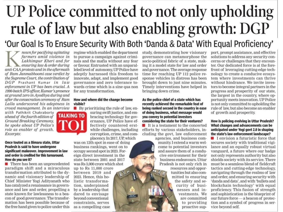 I extend a warm welcome to the investors & esteemed delegates to the #GBC 4.O.    
As enforcers of rule of law & enablers of growth, #TeamUPPolice is committed to create a conducive ecosystem for progress & prosperity making Uttar Pradesh a dream destination for investors.