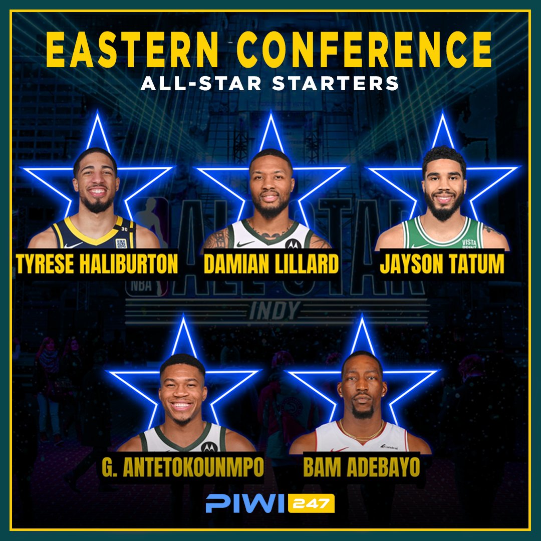 piwi247official's tweet photo. The Eastern Conference All-Star starters:

🔹 Tyrese Haliburton
🔹 Damian Lillard
🔹 Jayson Tatum
🔹 Giannis Antetokounmpo (captain)
🔹 Bam Adebayo https://t.co/lTpSNxbuF1