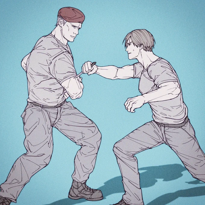 通知頂いたので訓練時代のRE4レオンとクラウザーさんをソッ…#LeonKennedy#JackKrauser 