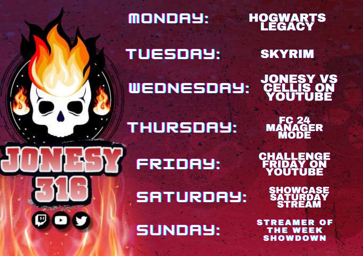 jonesy3161993's tweet image. Here is this week's #streamingschedule of my #streams on #twitch and #YouTube, it consists of #HogwartsLegacy, #Skyrim, #EASPORTSFC, on twitch and #FallGuys and #BioShock on YouTube guys so tune in this week as I #stream this week guys #SupportSmallStreamers #SupportSmallStreams