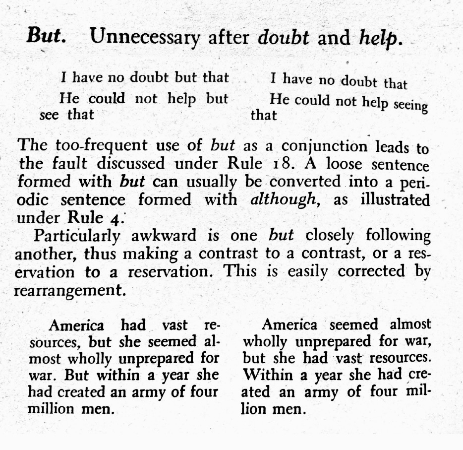 One_Hell_Bunny's tweet image. Most, I think, would seek to avoid unintentional repetition, the type done without a specific story reason or with no thought for impact. In other words, as Strunk &amp;amp; White note, watch your buts...😊

#ElementsofStyle #professionaldevelopment #WritingCommunity #craft #writingcraft