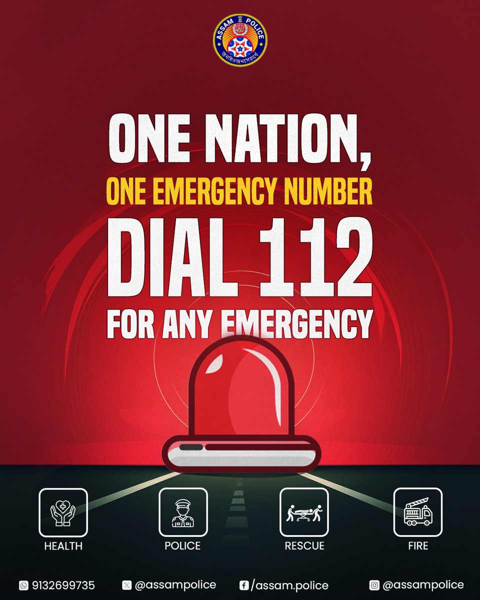assampolice's tweet photo. One Nation, One Emergency Number! 

Dial 112 in any emergency situation for quick and immediate assistance. 

#Dial112 https://t.co/MZB1mb1pcY